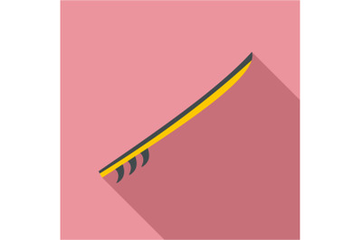 Side view yellow surfboard icon, flat style