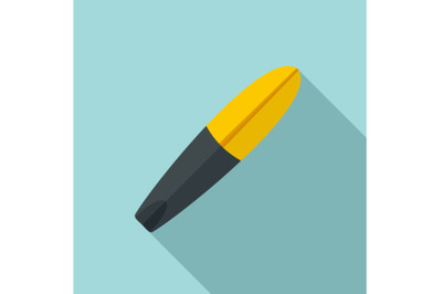 Black yellow surfboard icon, flat style