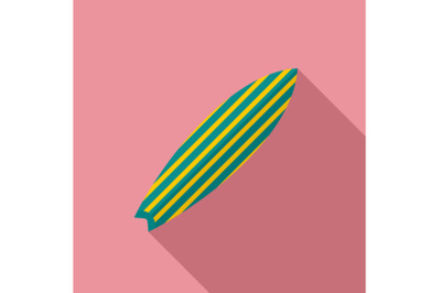 Green striped surfboard icon, flat style