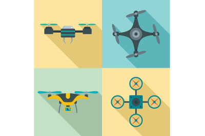 Drone camera quadcopter icons set, flat style