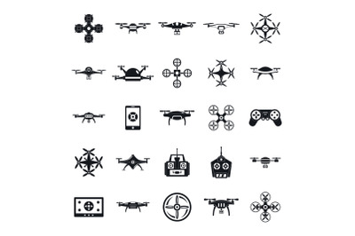 Drone camera quadcopter icons set, simple style