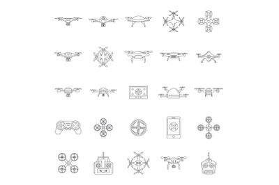 Drone camera quadcopter icons set, outline style