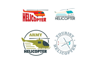 Helicopter drone logo icons set, flat style