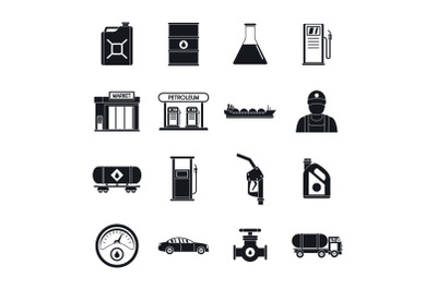 Petrol station gas fuel icons set, simple style