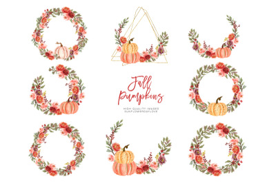 Gold Marsala Autumn Pumpkin Clipart&2C; Fall Pumpkin watercolor&2C; Burgundy