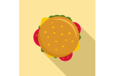 Top view cheeseburger icon, flat style