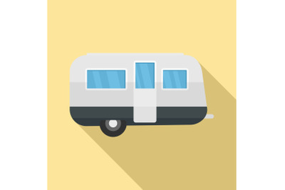 Retro travel trailer icon, flat style