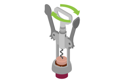 Stainless corkscrew icon, isometric style