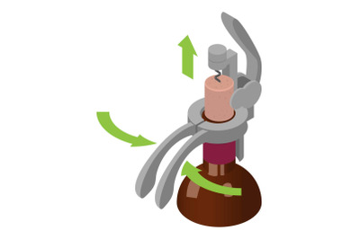Corkscrew remove cork icon, isometric style