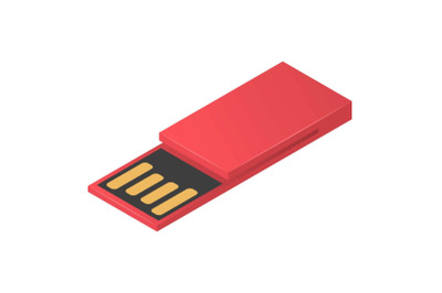 Red usb flash icon, isometric style