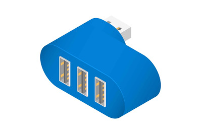 Blue usb hub icon, isometric style
