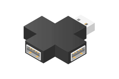 Cross usb hub icon, isometric style