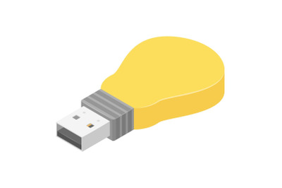 Bulb usb flash icon, isometric style