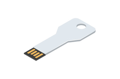 Usb key flash icon, isometric style