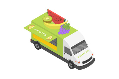 Fruits truck icon, isometric style