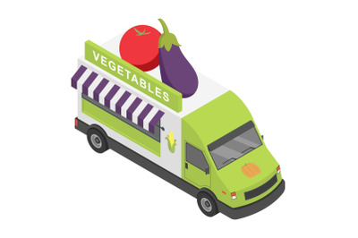 Vegetables shop truck icon, isometric style