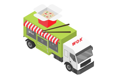 Wok shop truck icon, isometric style