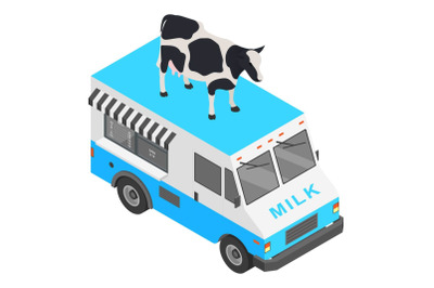 Milk shop truck icon, isometric style