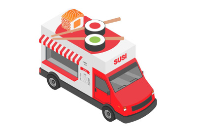 Sushi truck icon, isometric style