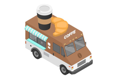 Coffee truck icon, isometric style