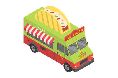 Mexican food truck icon, isometric style