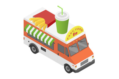 Fast food truck icon, isometric style