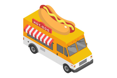 Hot dog truck icon, isometric style