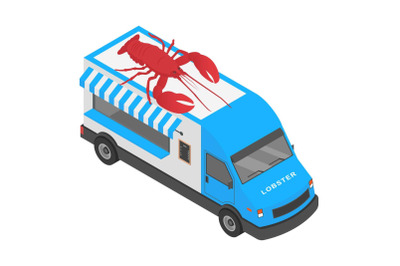 Lobster shop truck icon, isometric style