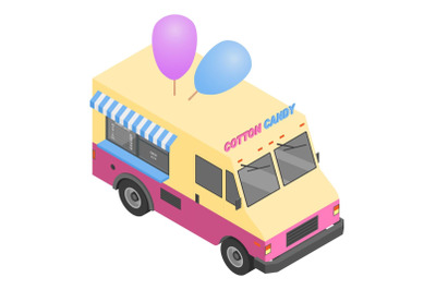 Cotton candy truck icon, isometric style