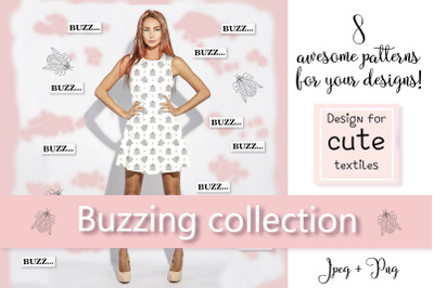 Buzzing Collection. PNG+JPEG seamless patterns