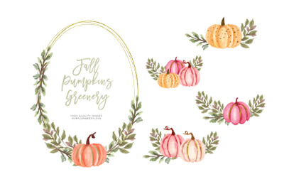 Greenery Frame Gold Pumpkin Clipart&2C; Gold Frame clipart&2C; Frame