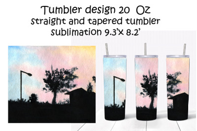 Tumbler Design 20oz.Sublimation.Watercolor Sunset Landscape