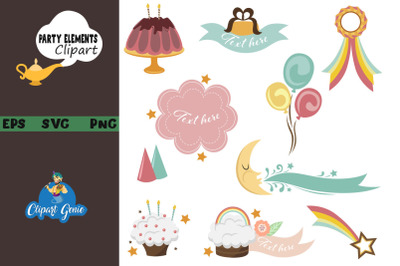 Birthday party elements clipart &amp; SVG