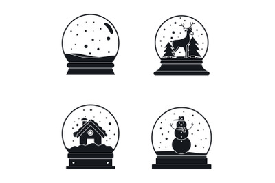 Snow globe ball christmas icons set, simple style