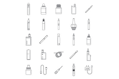 Electronic cigarette mod icons set, outline style
