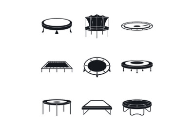 Trampoline jumping park icons set, simple style