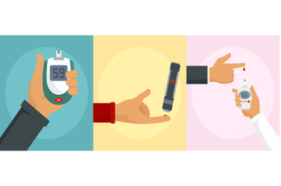 Glucose meter test banner concept set, flat style