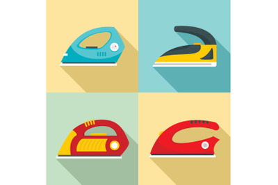 Smoothing iron drag icons set, flat style