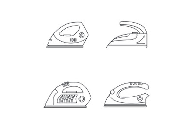 Smoothing iron drag icons set, outline style