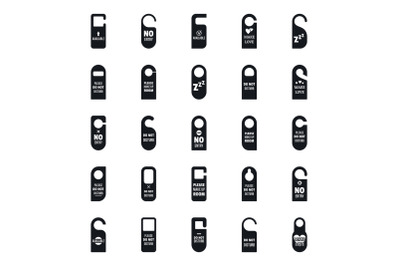 Hanger tags door hotel icons set, simple style