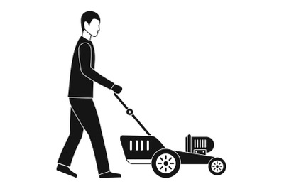 Man hold lawn mower icon, simple style