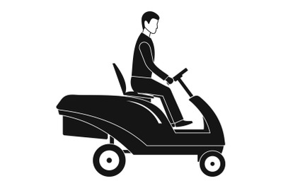 Man at grass machine icon, simple style