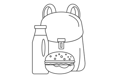 Backpack milk burger icon, outline style