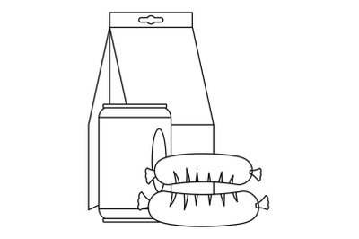 Lunch box sausage icon, outline style