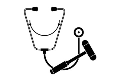 Stethoscope, hammer icon, simple style