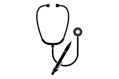 Stethoscope, pen icon, simple style