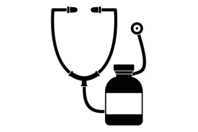 Stethoscope, medical bottle icon, simple style