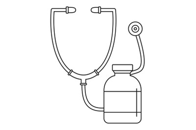 Stethoscope, medical bottle icon, outline style