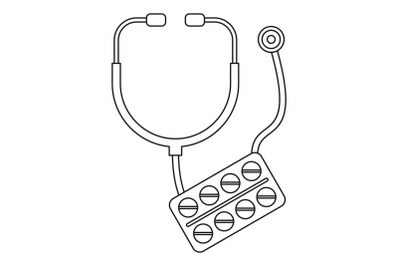 Stethoscope pills icon, outline style