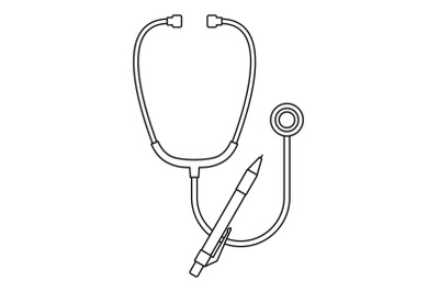 Stethoscope, pen icon, outline style
